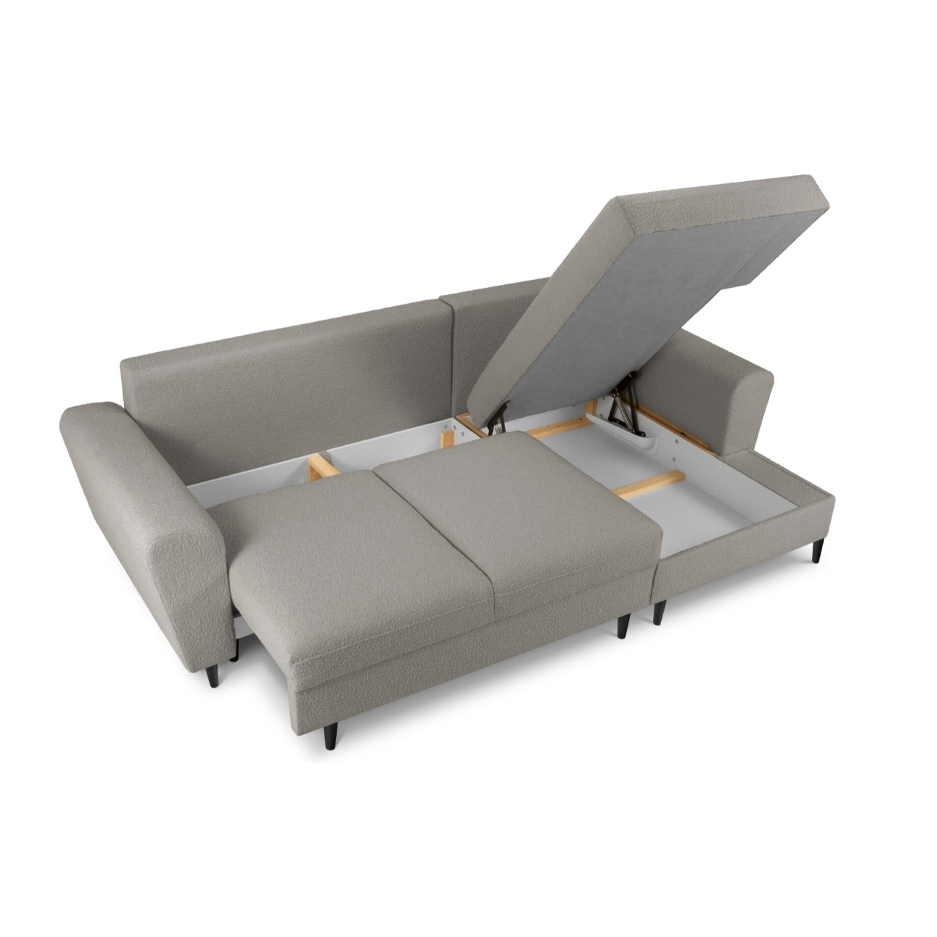Canapé d'angle droit convertible avec coffre de rangement "Kyoto" 4 places en bouclé gris