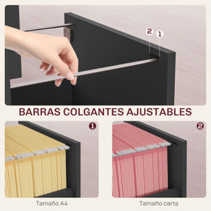 Cajonera de Oficina Mueble Archivador con 2 Cajones Cajonera para Escritorio con Cerraduras Carpetas Suspendidas para A4 y Carta 40x41,5x67,5 cm Negro