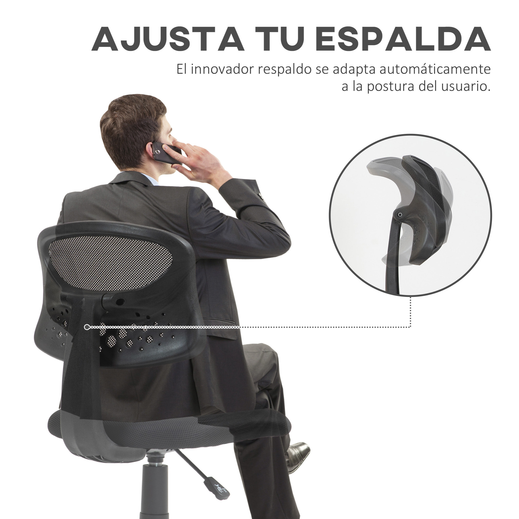 Silla de Oficina sin Brazos Silla de Escritorio Giratoria con Respaldo de Malla Transpirable Altura Ajustable Silla de Despacho Carga 120 kg Negro