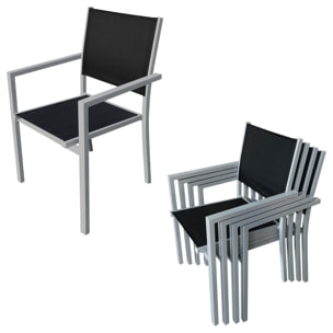 Salon de jardin CAPRI extensible en textilène noir 8 places - aluminium gris