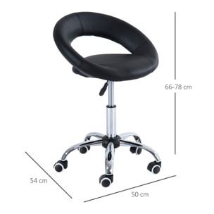 Tabouret de massage néo-rétro - tabouret de travail pivotant 360° - hauteur assise réglable - synthétique noir métal chromé