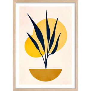 Affiche dessin ""plante cubique"" Affiche + cadre en bois - Chêne