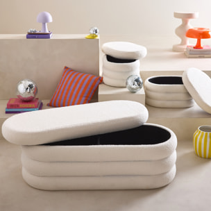 Banc coffre avec 2 poufs de rangement bouclette SNOW