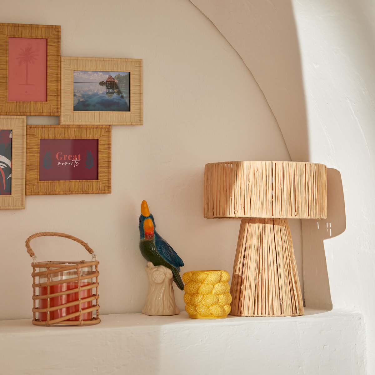 Lampe à poser "Orane" raphia beige H34cm