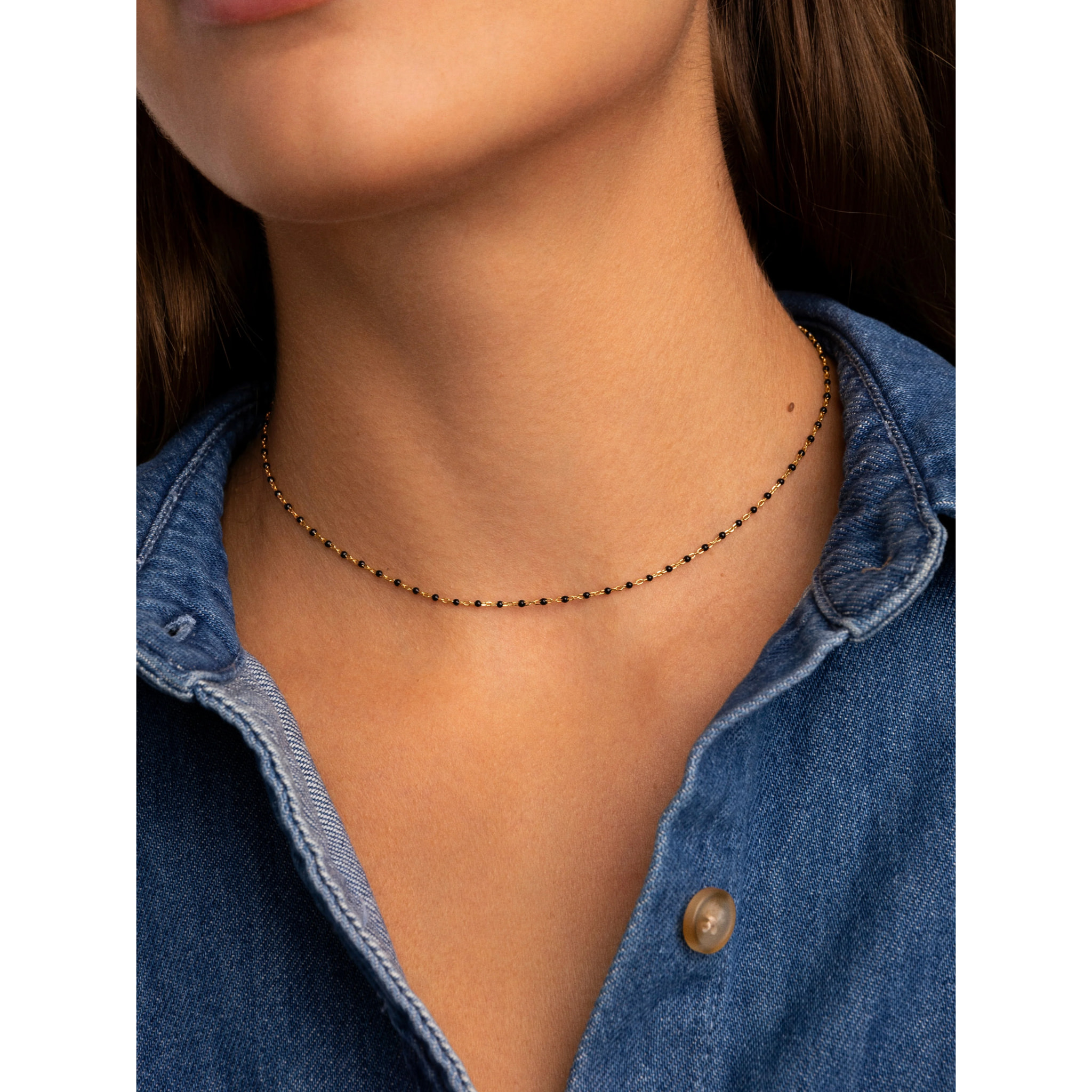 Collar Dots Black Enamel Plata Baño Oro