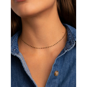 Collar Dots Black Enamel Plata Baño Oro