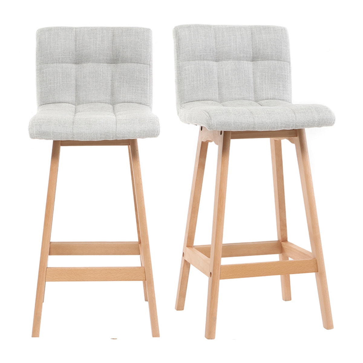 Tabourets de bar en tissu gris clair et bois H67.5 cm (lot de 2) KLARIS