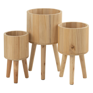 J-Line cache-pot Classique - bois - naturel - 3 pièces - Ø 27 cm