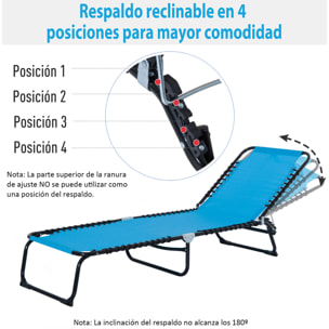 Tumbona Plegable y Ajustable de 4 Posiciones Silla Reclinable de Jardín con Sistema de Cordones para Exterior Marco Acero 189x58x30 cm Azul Claro