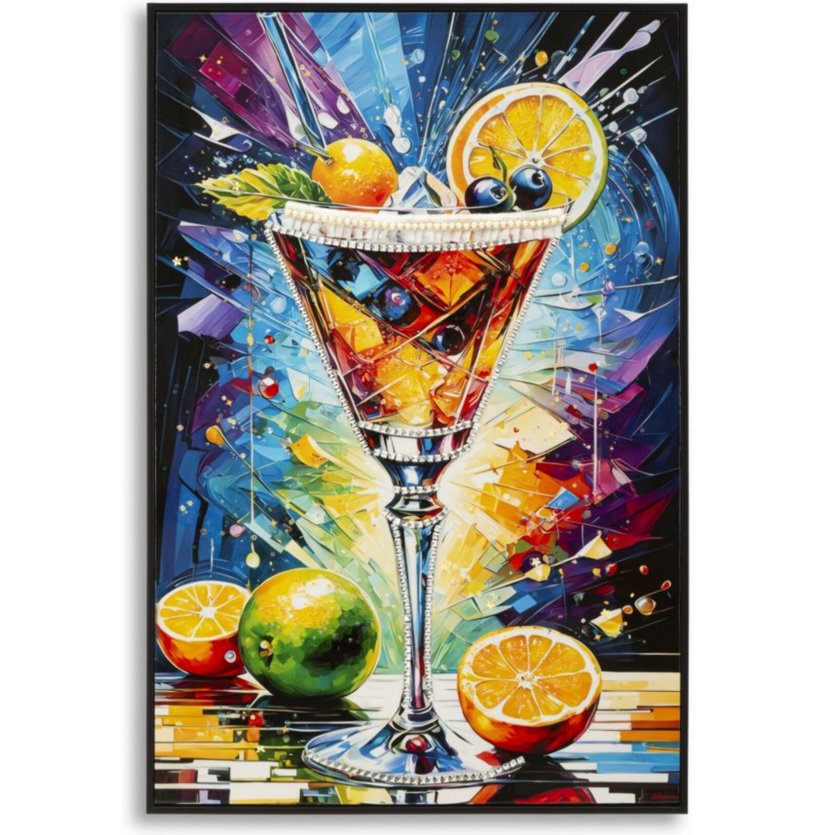 STAMPA DECORATA SU TELA LACCATA C/CORNICE COCKTAIL -A- CM 62X3,5
 X92