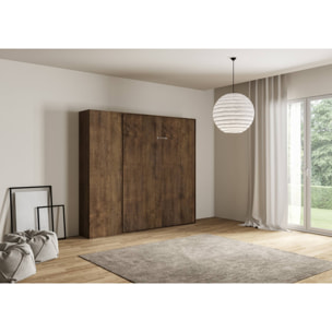 Armoire Lit escamotable vertical double 160 KENTARO Noyer avec colonne de rangement