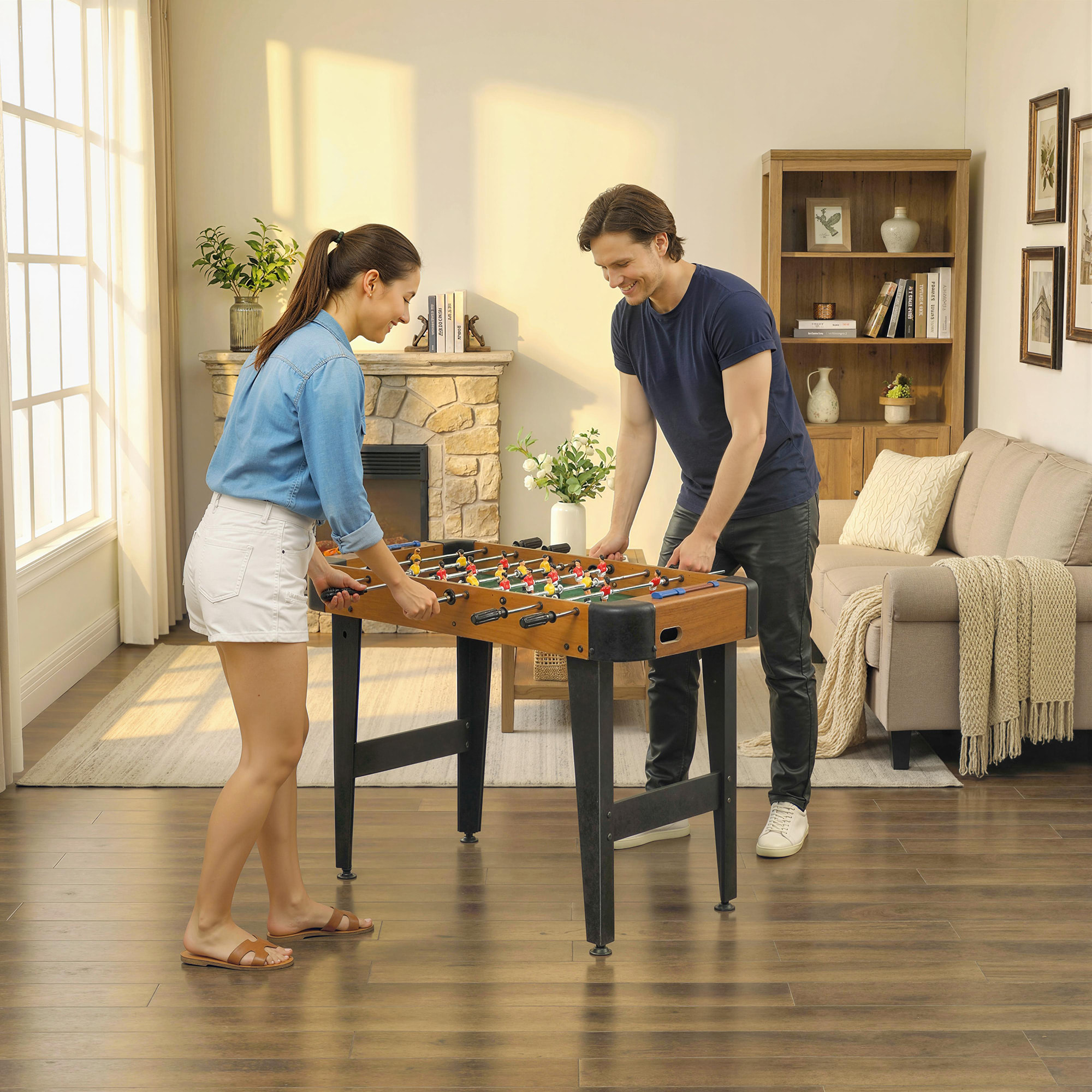 Babyfoot enfant - 22 joueurs, 2 ballons, 4 + 4 poignées, compteurs - dim. 92 x 75 x 71 cm - effet bois noir