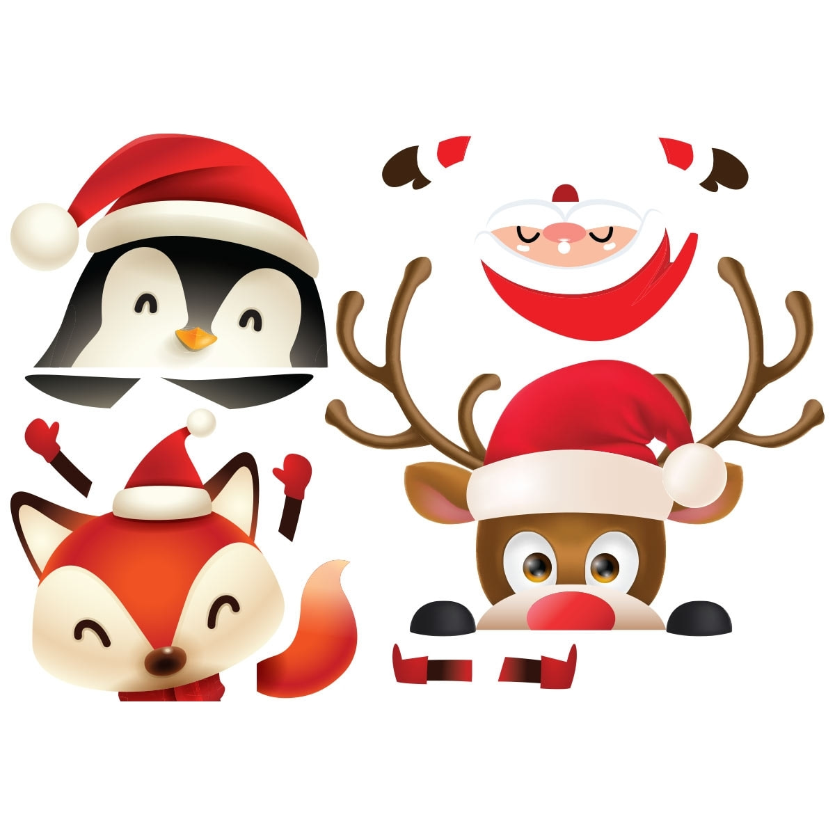 4 Stickers interrupteur animaux de noël et père noël - Autocollants stickers adhésifs noël - décoration fêtes