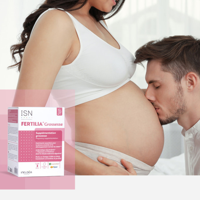 ISN - Fertilia Grossesse - Complément alimentaire à base de nutriments essentiels pour le bien-être de la femme enceinte & le développement de bébé - Riche en Omega 3 - Cure 3 mois