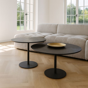 Table basse ronde en bois de manguier noir UBU