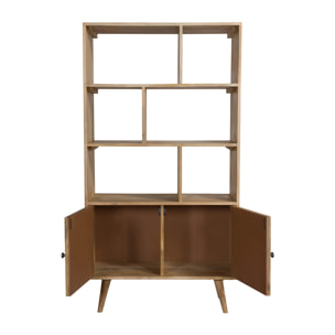 Etagère 6 niches 2 portes en cannage et bois de manguier - Cody