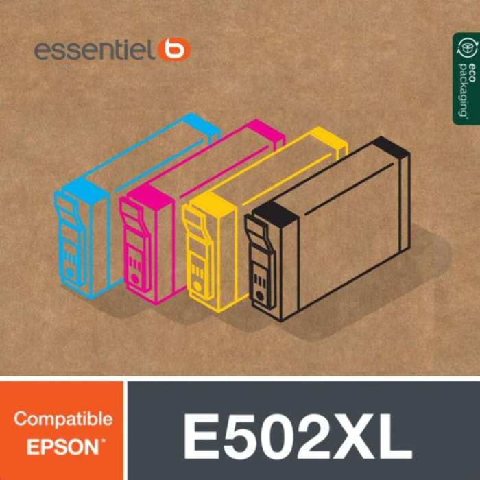 Cartouche d'encre ESSENTIELB E502XL Noir + 3 couleurs