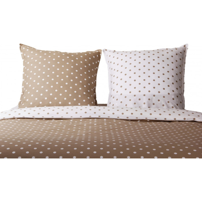 Housse de couette + taie(s) oreiller "Pois cappuccino" 100% coton imprimé.