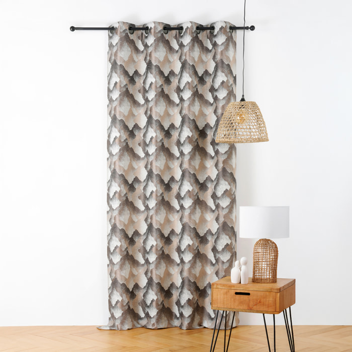 Rideau jacquard à oeillets motif minéral - Beige