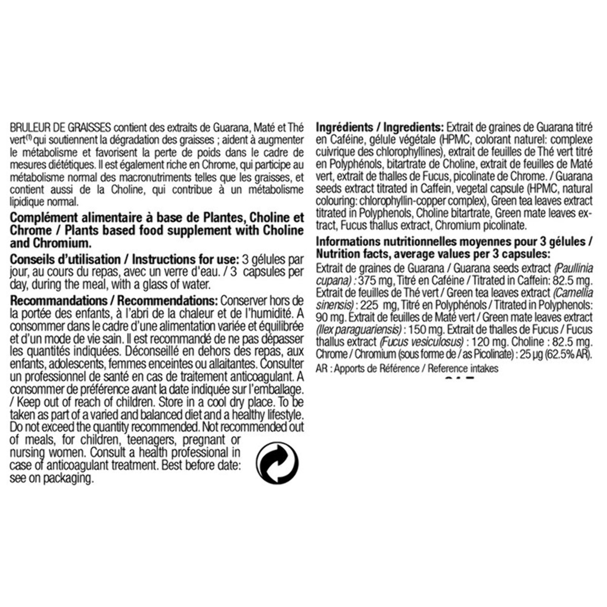 NUTRI EXPERT - Effiness brûleur de graisses - Déstocke & dégrade les graisses - Aide à la minceur et à la perte de poids - Formule renforcée avec Guarana, Maté, Thé Vert, Chrome et Choline - 60 Gélules