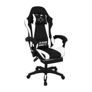 Clutch - Sedia da Gaming Ergonomica con Cuscino Lombare Poggiatesta e Poggiapiedi in PVC Nera e Bianca