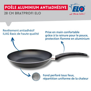 Lot de 3 poêles de cuisson avec revêtement et leur couvercle 20, 24 et 28 cm Elo