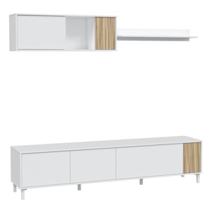 Mueble TV con estante Summer 4 puertas, color Blanco Artik y madera