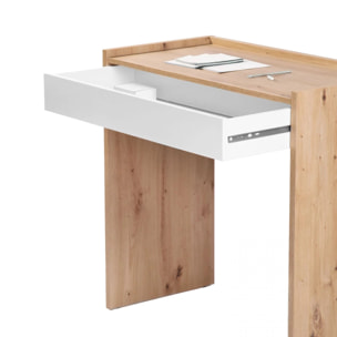 Mesa de escritorio con cajón Dess Blanco Artik (Blanco Mate) - Roble Nodi