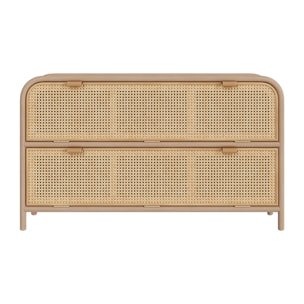 Commode en rotin et bois massif, 2 portes abattantes - Alata