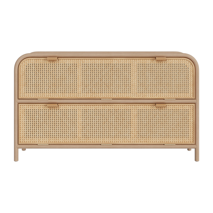Commode en rotin et bois massif, 2 portes abattantes - Alata