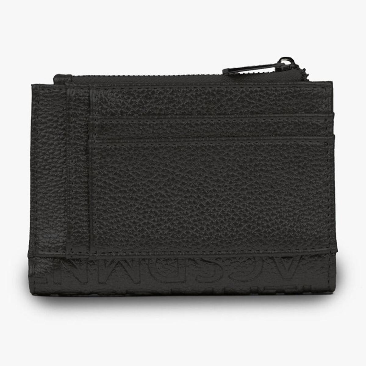 Elegante portamonete effetto pelle nera con monogramma inciso tono su tono