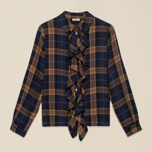 Oltre - Camicia in flanella con volant - Blu