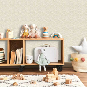 Papier peint floral tissé beige ivoire délicat