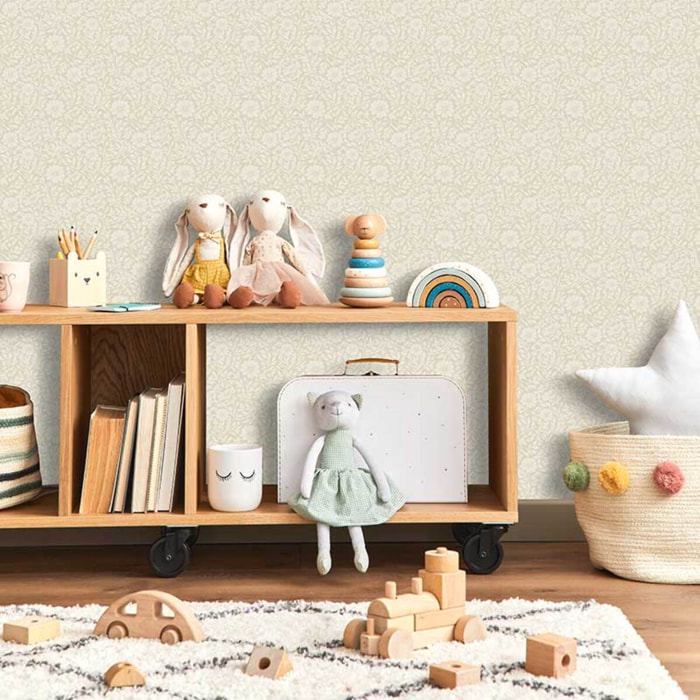 Papier peint floral tissé beige ivoire délicat