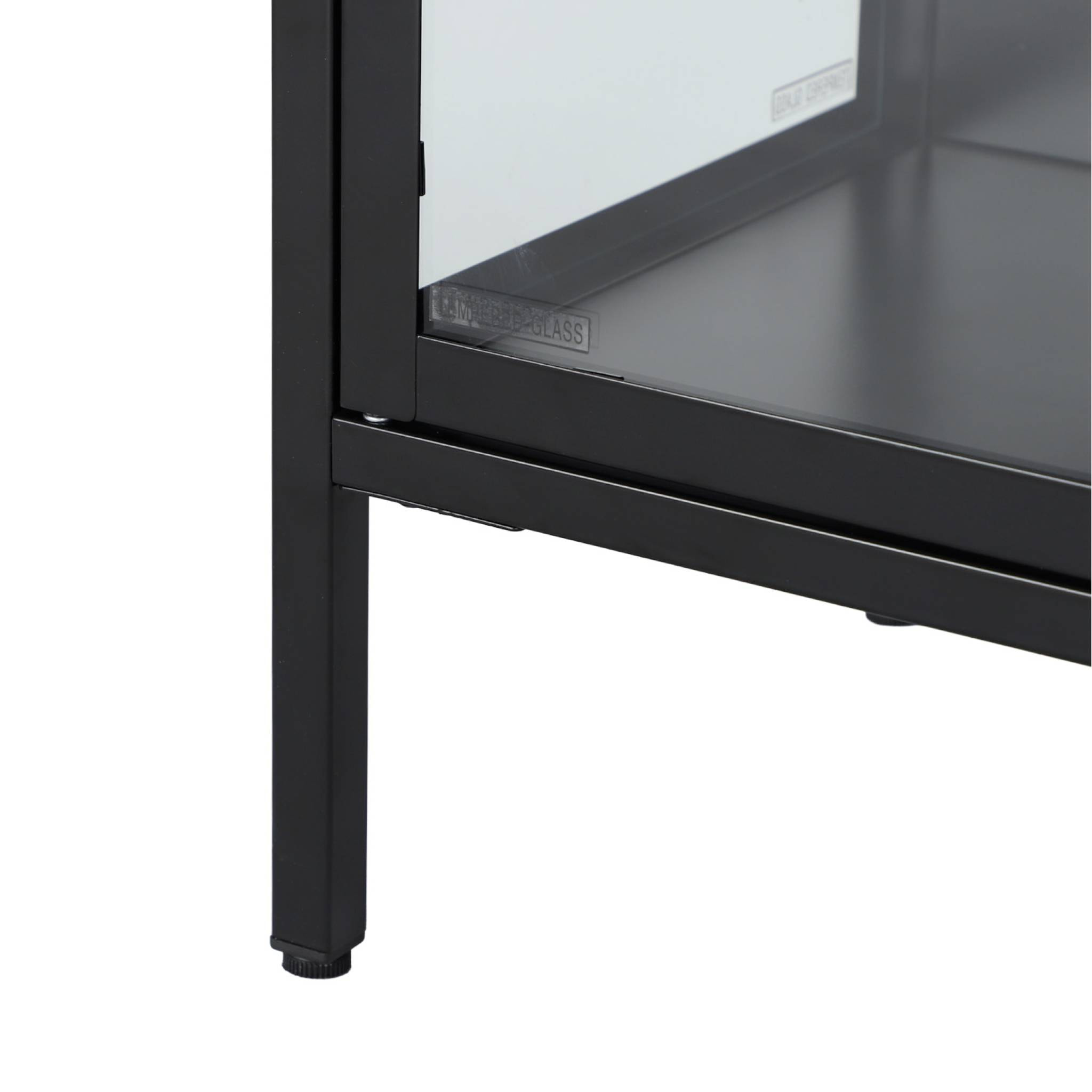 Meuble TV industriel métal et verre trempé 3 portes 120cm noir - Arkansas