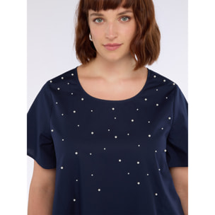 Fiorella Rubino - Blusa de algodón con aplicaciones de cuentas - Azul