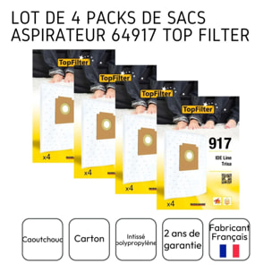 Lot de 4 packs de 4 sacs aspirateur 64917 IDE Line et Trisa TopFilter Premium