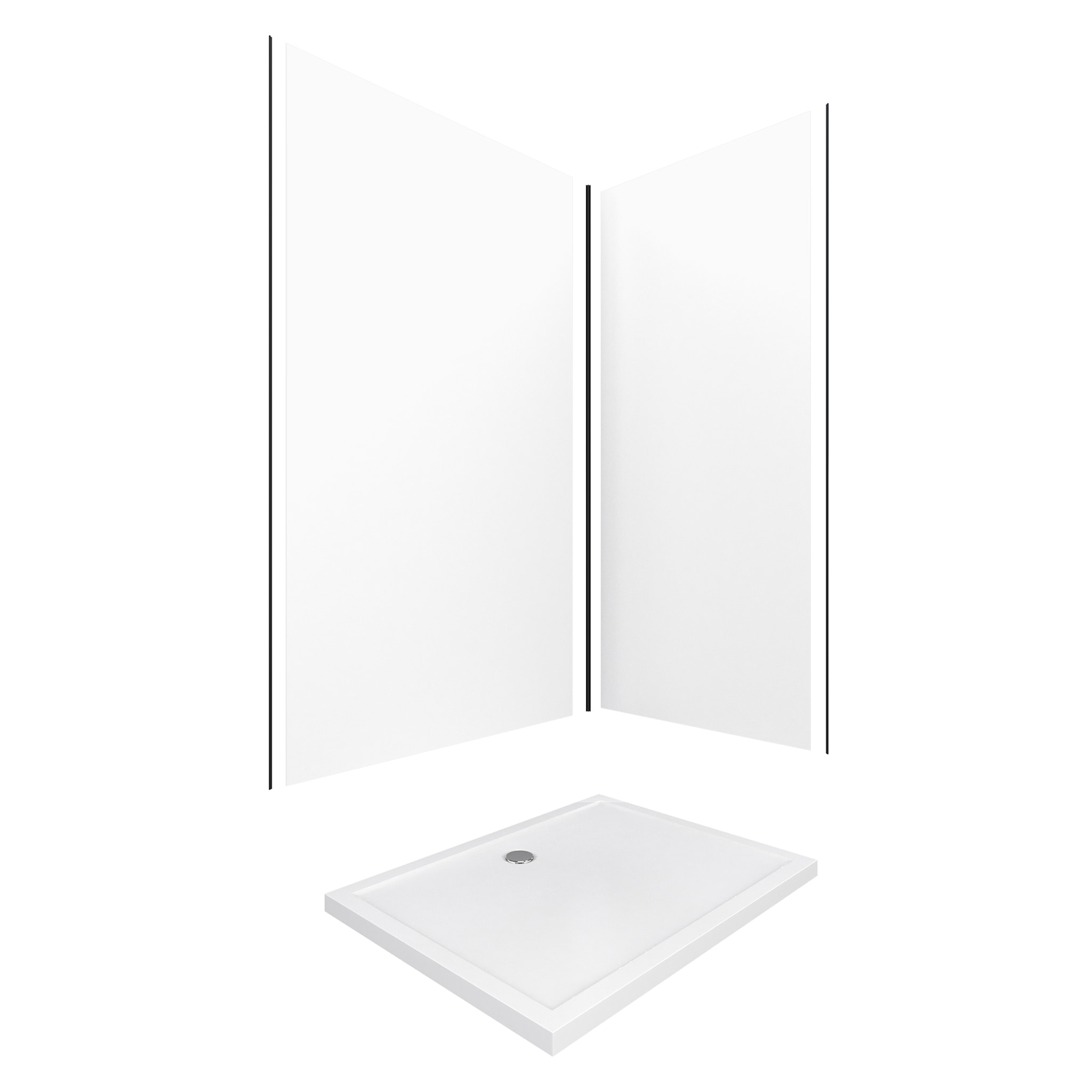 Pack Panneaux Muraux Aluminium Blanc 120+90 - Profilés Noir Mat + Receveur Acrylique 120x90