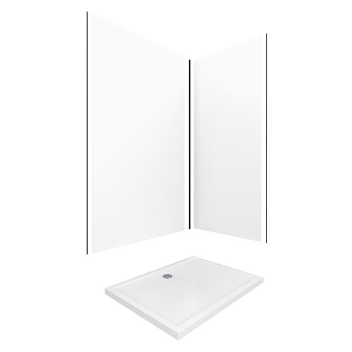 Pack Panneaux Muraux Aluminium Blanc 120+90 - Profilés Noir Mat + Receveur Acrylique 120x90