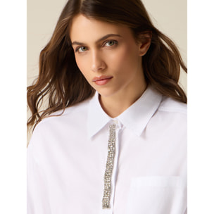 Oltre - Camicia in popeline con ricamo gioiello - Bianco