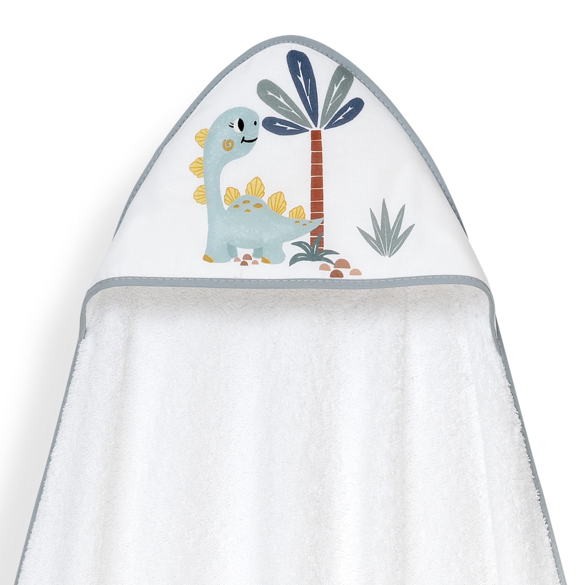 Capa Baño 1X1 Mod Estampado Dinosaurio Palmera+Gorro Bco/Gris