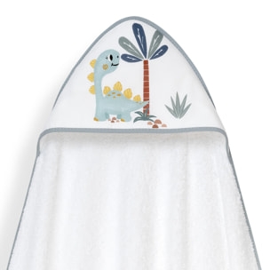 Capa Baño 1X1 Mod Estampado Dinosaurio Palmera+Gorro Bco/Gris