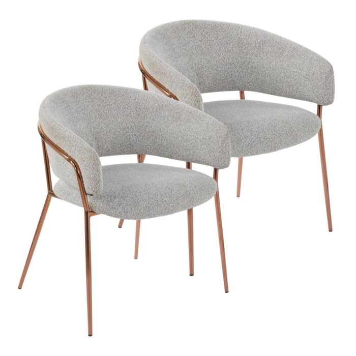 Set 2 poltrone in tessuto bouclé grigio con gambe metallo - Cloud