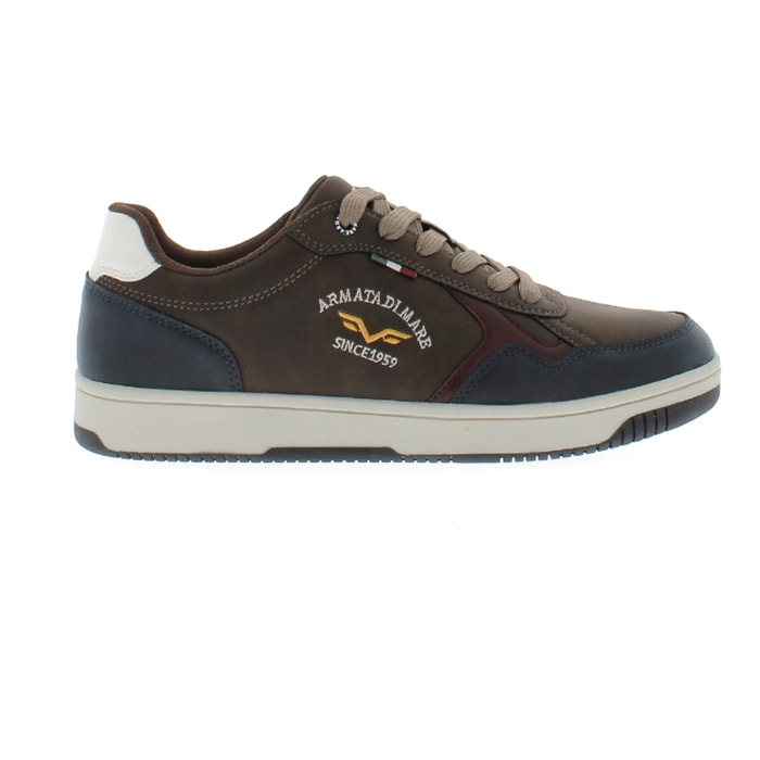 Armata di Mare Scarpe Uomo Sneakers Basse Stringate con Soletta Rimovibile in Memory Foam AMU W24N627 Brown Navy