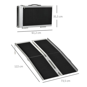 Rampa para Silla de Ruedas Plegable 122x73,5 cm Rampa Portátil de Aluminio Rampa de Umbral Antideslizante para Escaleras Puertas Discapacitados Carga 270 kg Negro