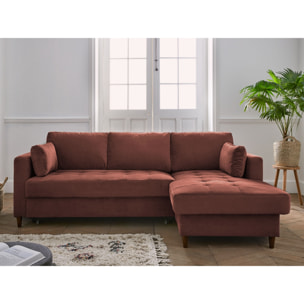 Anna - canapé d'angle droit - 4 places - convertible avec coffre - en velours - Rose