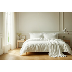 Parure Housse De Couette + 2 taies 100% Coton 57fils Blanc