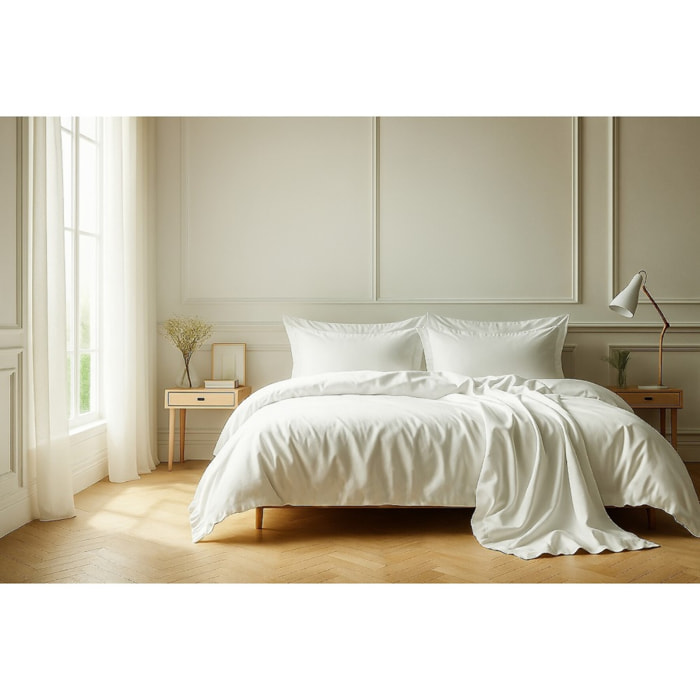 Parure Housse De Couette + 2 taies 100% Coton 57fils Blanc