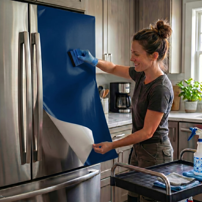 Rouleau adhésif décoratif Vinyle au Mètre - Bleu fonce - Sticker Lavable Imperméable Mur Cuisine Meubles