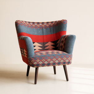 Fauteuil en kilim brodé main et pieds en bois noir INCA